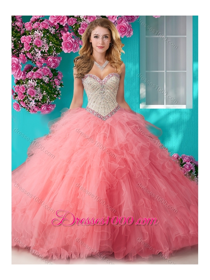 Affordable Beaded and Ruffled Organza Quinceanera Dresses with Big Puffy