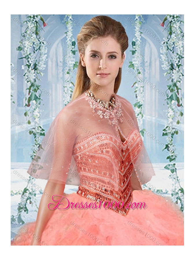 Artistic Gradient Color Big Puffy Sweet Fifteen Dresses with Beading and Ruffles