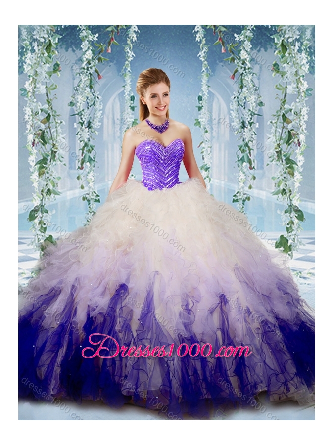 Artistic Gradient Color Big Puffy Sweet Fifteen Dresses with Beading and Ruffles