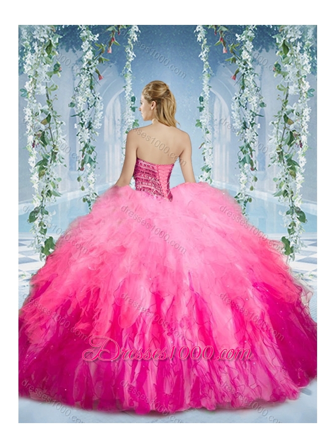 Artistic Gradient Color Big Puffy Sweet Fifteen Dresses with Beading and Ruffles