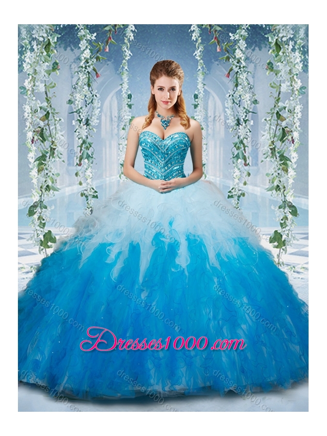 Artistic Gradient Color Big Puffy Sweet Fifteen Dresses with Beading and Ruffles
