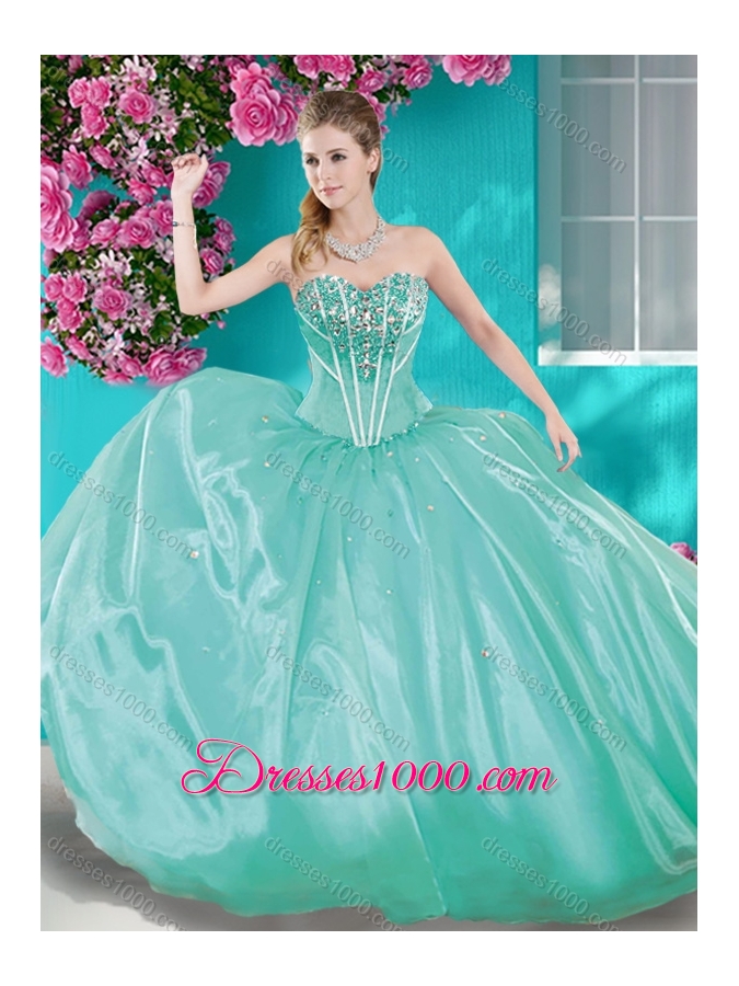 Beaded Bodice Aqua Blue Sweet Fifteen Gown with Removable Skirt