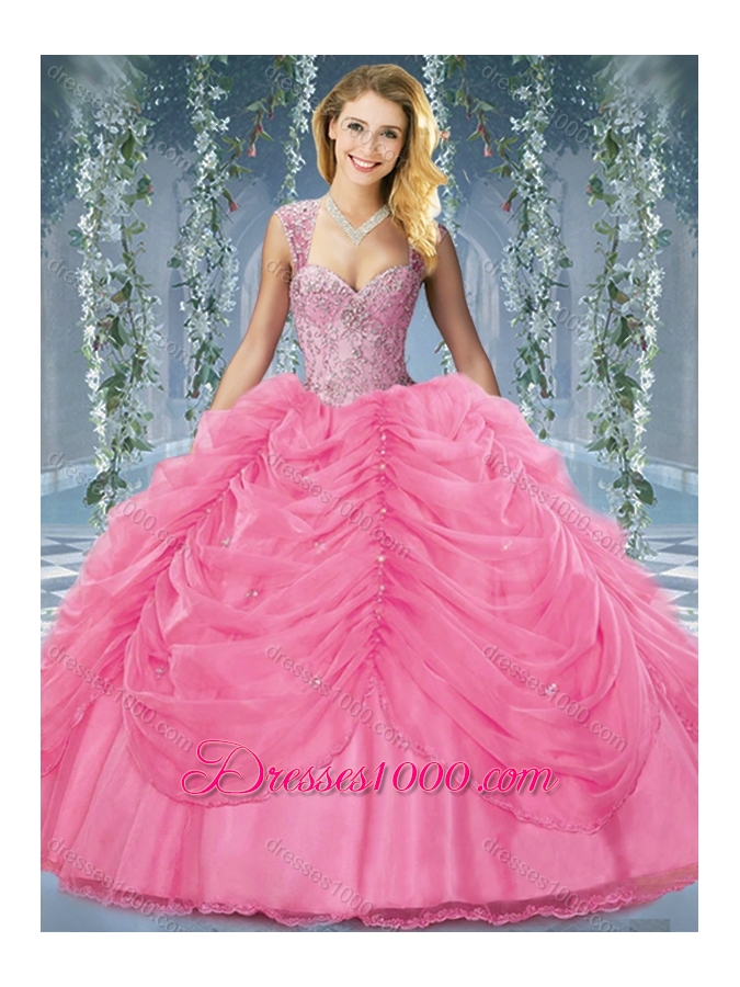 Classical Beaded and Bubble Big Puffy Organza Sweet 15 Dress in Orange Red