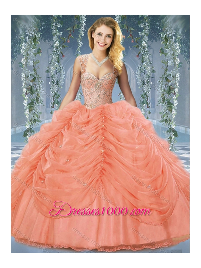 Classical Beaded and Bubble Big Puffy Organza Sweet 15 Dress in Orange Red