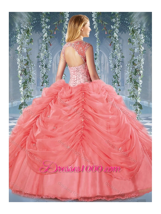 Classical Beaded and Bubble Big Puffy Organza Sweet 15 Dress in Orange Red