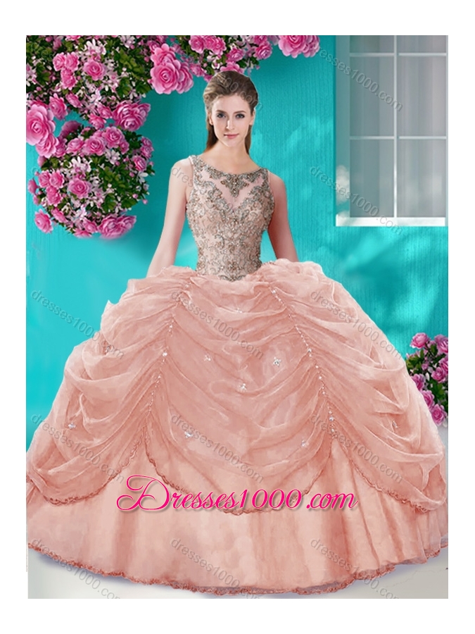Classical Big Puffy Champagne Quinceanera Dress with Beading and Bubbles