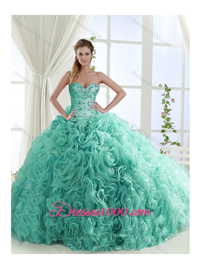 Decent Rolling Flowers Really Puffy Sweet Fifteen Dresses with Beading