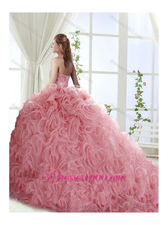 Decent Rolling Flowers Really Puffy Sweet Fifteen Dresses with Beading