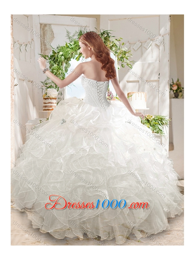 Discount Ball Gown Sweetheart White Quinceanera Dress with Beading and Ruffled