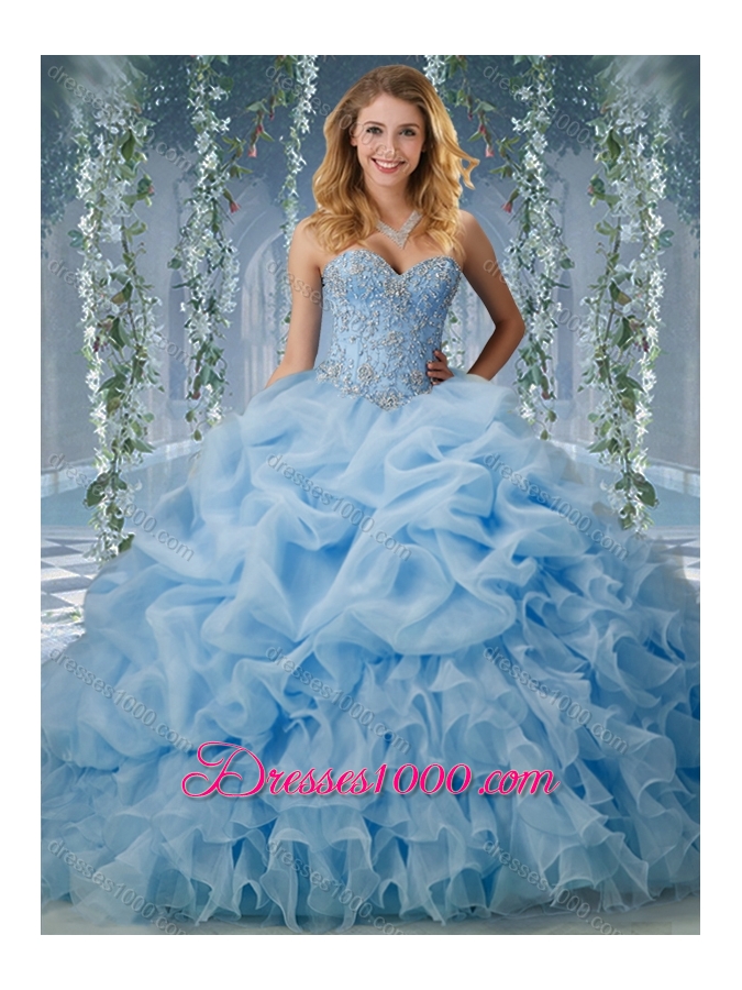 Elegant Brush Train Big Puffy Sweet Fifteen Dresses with Beading and Ruffles