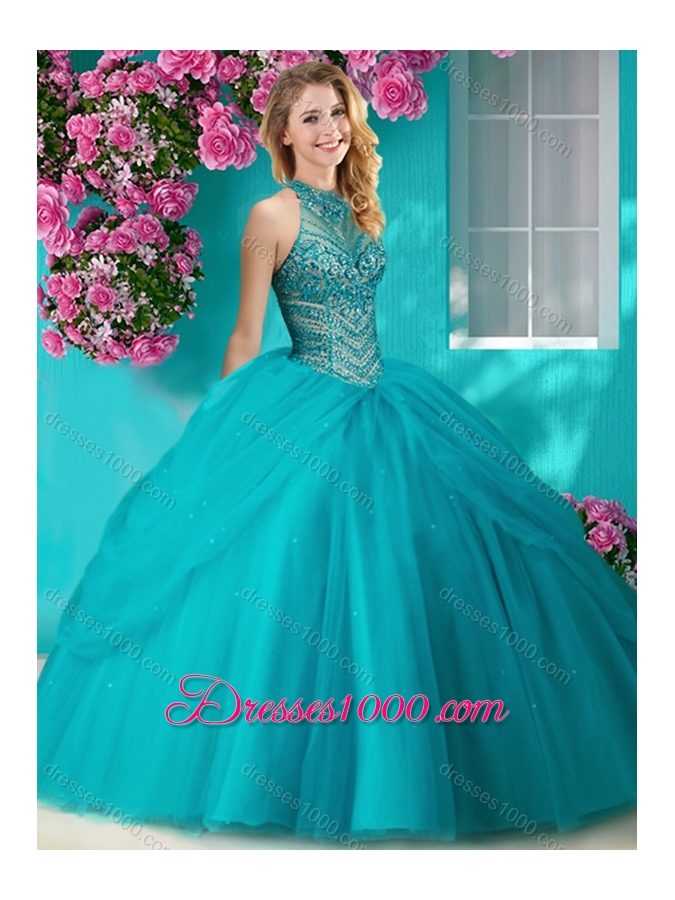 Elegant Halter Top Beaded and Applique Sweet Fifteen Dresses in Orange Red