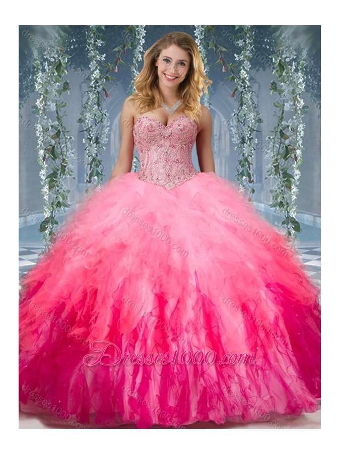 Exclusive Beaded and Ruffled Organza Sweet Fifteen Dresses in Gradient Color