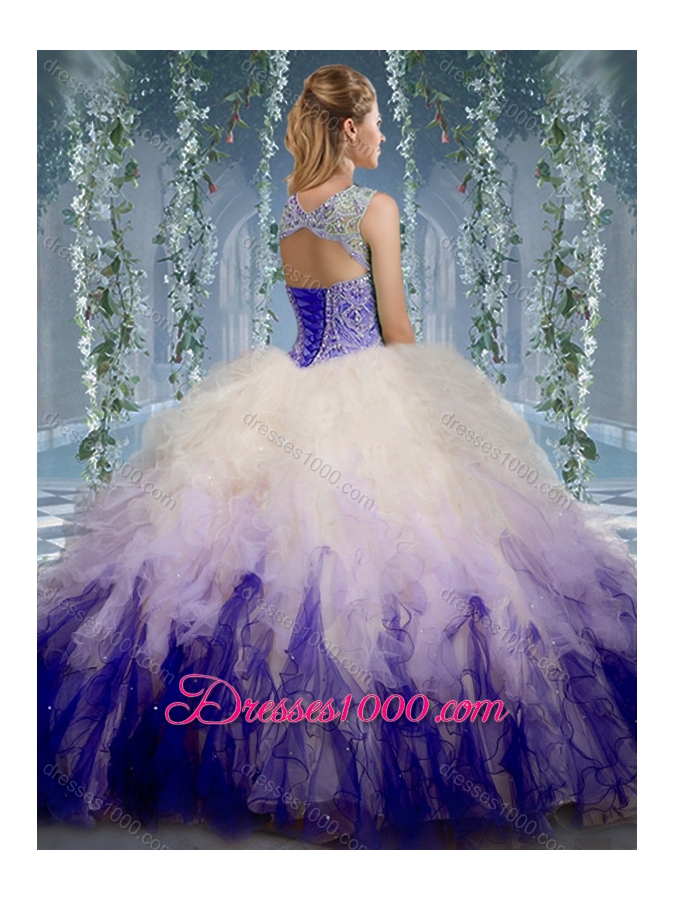 Exclusive Beaded and Ruffled Organza Sweet Fifteen Dresses in Gradient Color