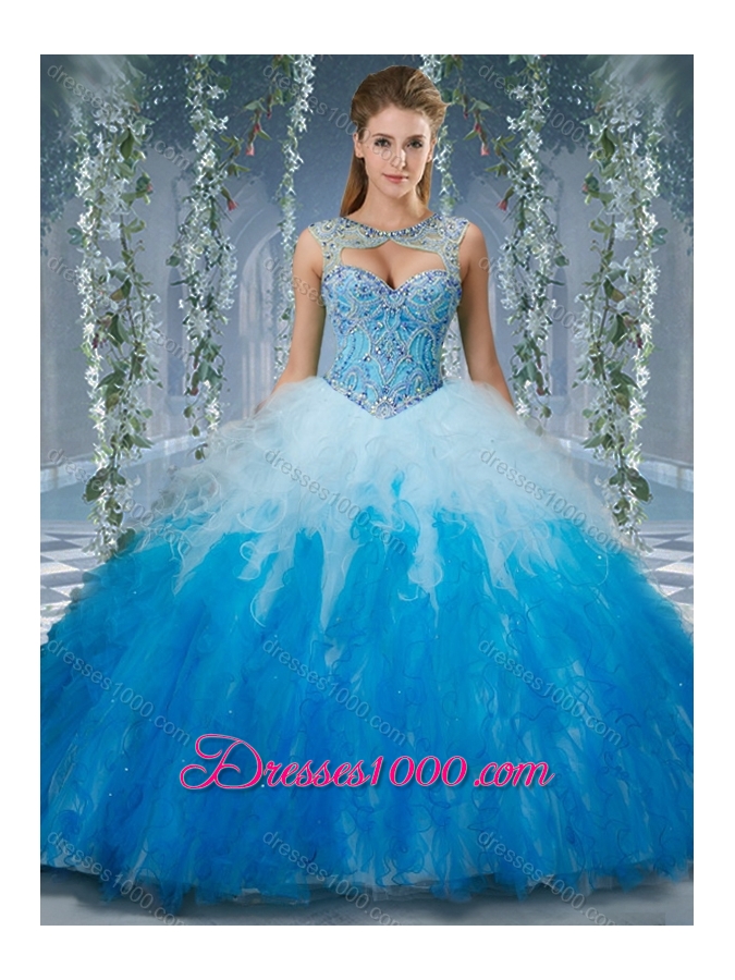 Exclusive Beaded and Ruffled Organza Sweet Fifteen Dresses in Gradient Color