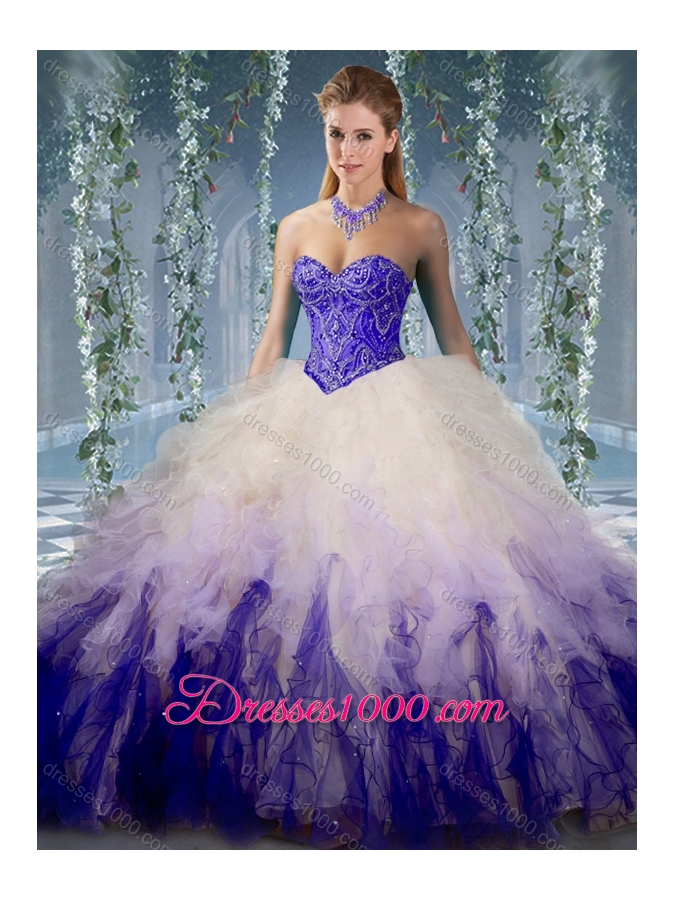 Exclusive Beaded and Ruffled Organza Sweet Fifteen Dresses in Gradient Color