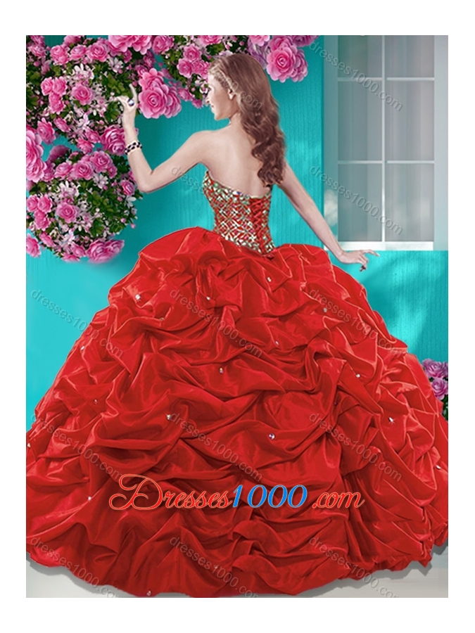 Fashionable Beaded and Ruffled Quinceanera Dress with Brush Train