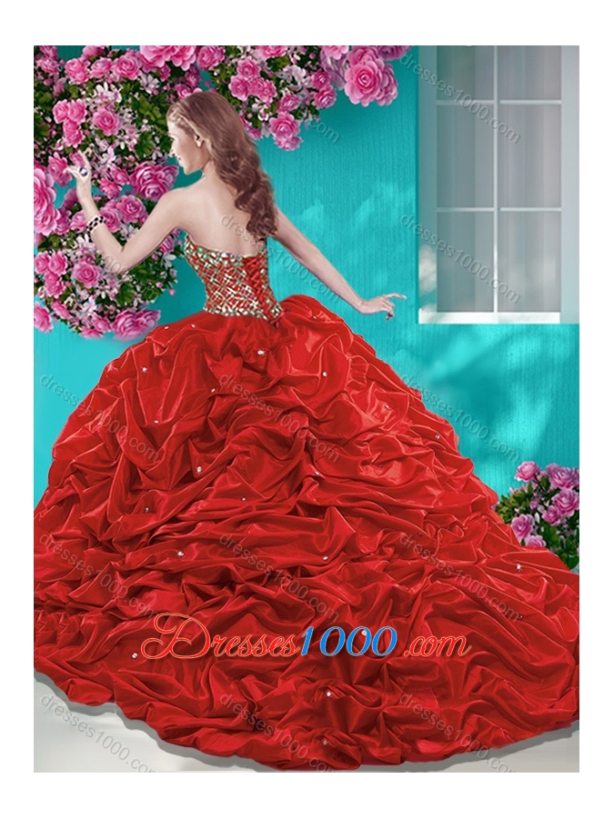 Fashionable Beaded and Ruffled Quinceanera Dress with Brush Train