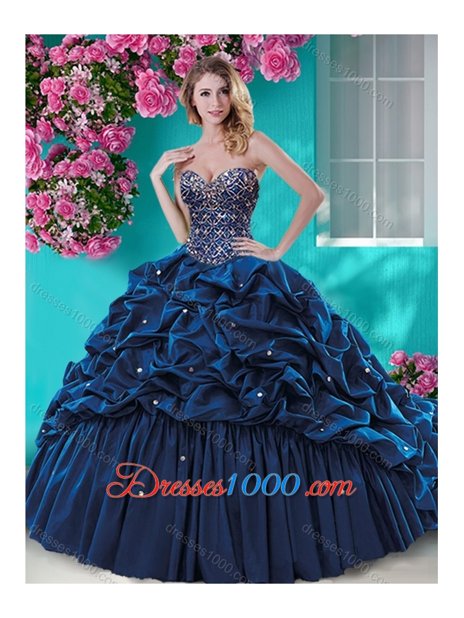 Fashionable Beaded and Ruffled Quinceanera Dress with Brush Train