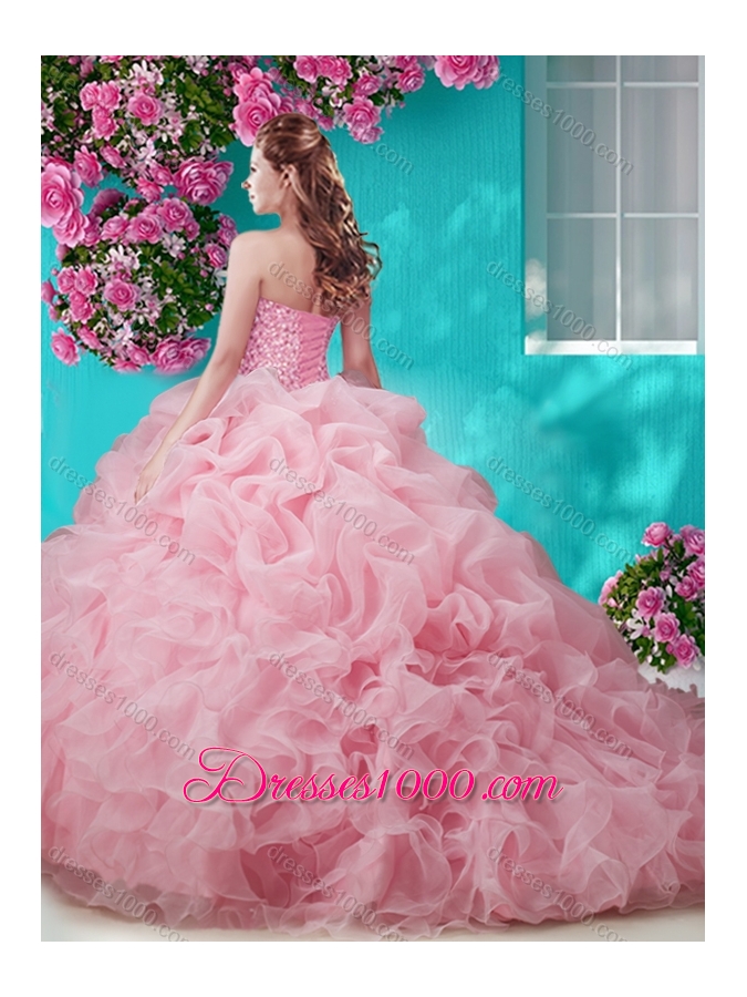 Flirting Brush Train Really Puffy Sweet Fifteen Dresses with Beading and Ruffles