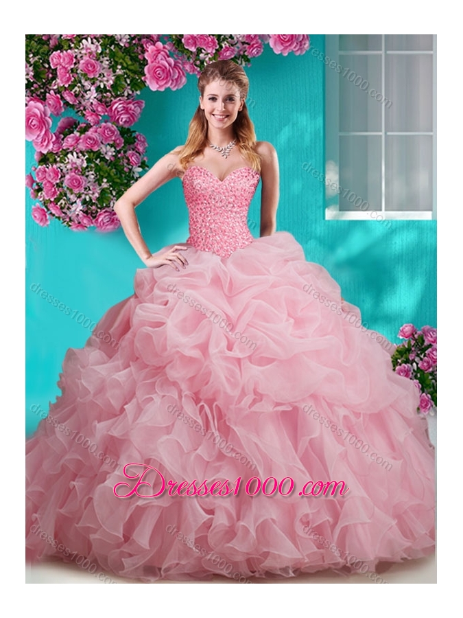 Flirting Brush Train Really Puffy Sweet Fifteen Dresses with Beading and Ruffles