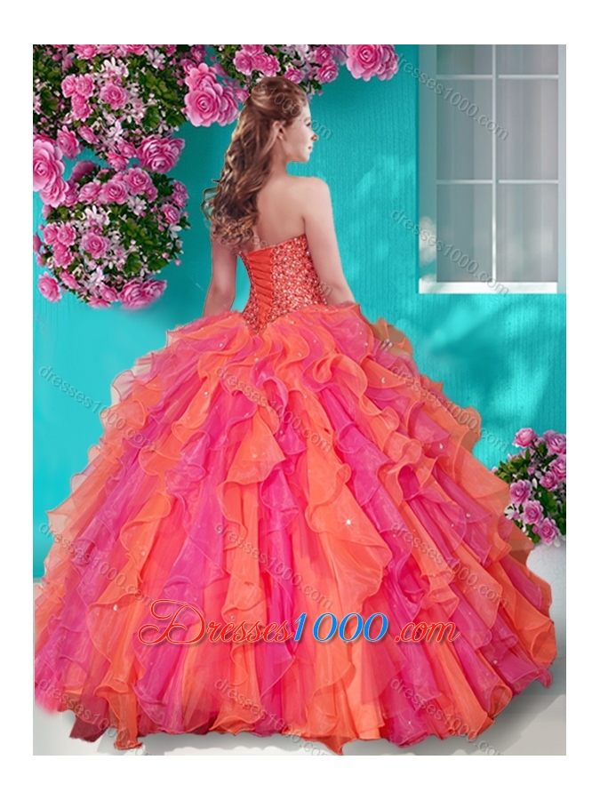 Lovely Beaded and Ruffles Sweetheart Quinceanera Dress in Big Puffy