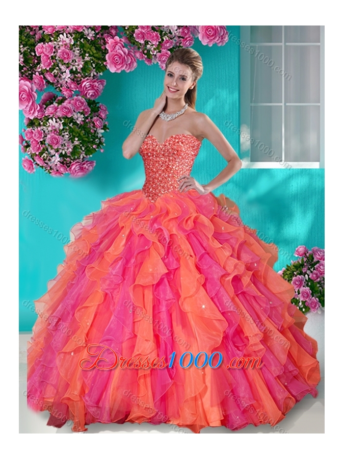 Lovely Beaded and Ruffles Sweetheart Quinceanera Dress in Big Puffy