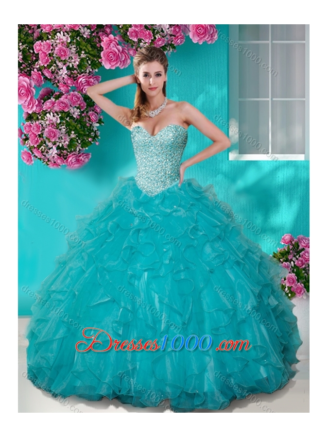 Lovely Beaded and Ruffles Sweetheart Quinceanera Dress in Big Puffy