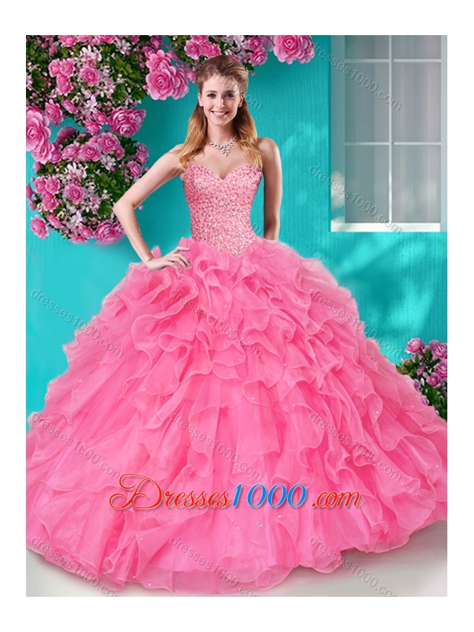 Lovely Beaded and Ruffles Sweetheart Quinceanera Dress in Big Puffy