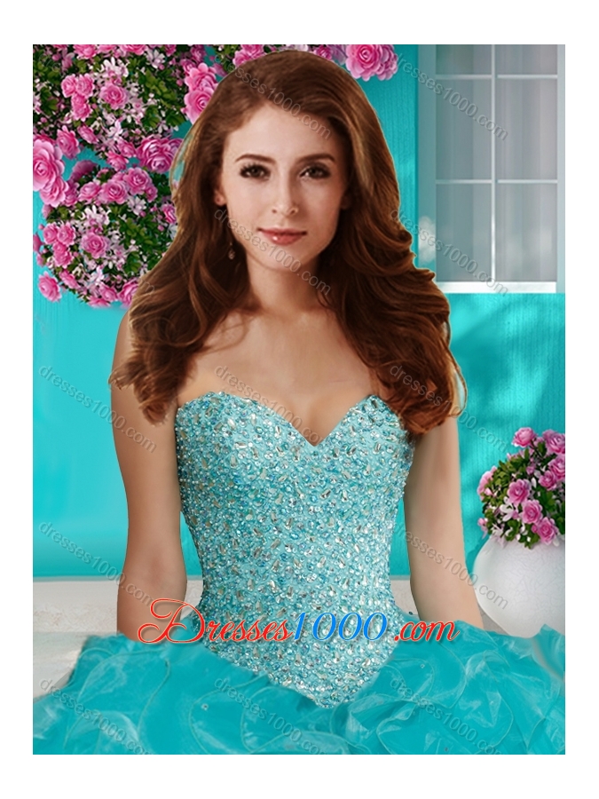 Lovely Beaded and Ruffles Sweetheart Quinceanera Dress in Big Puffy