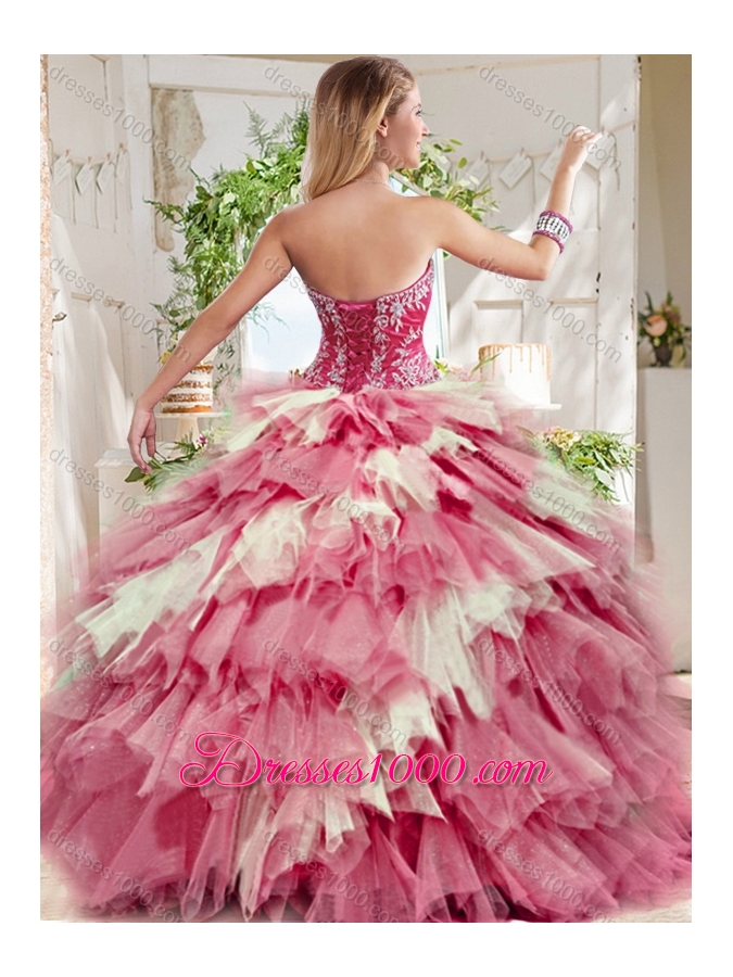 Popular Beaded and Ruffled Big Puffy Sweet 15 Dress in Blue and White