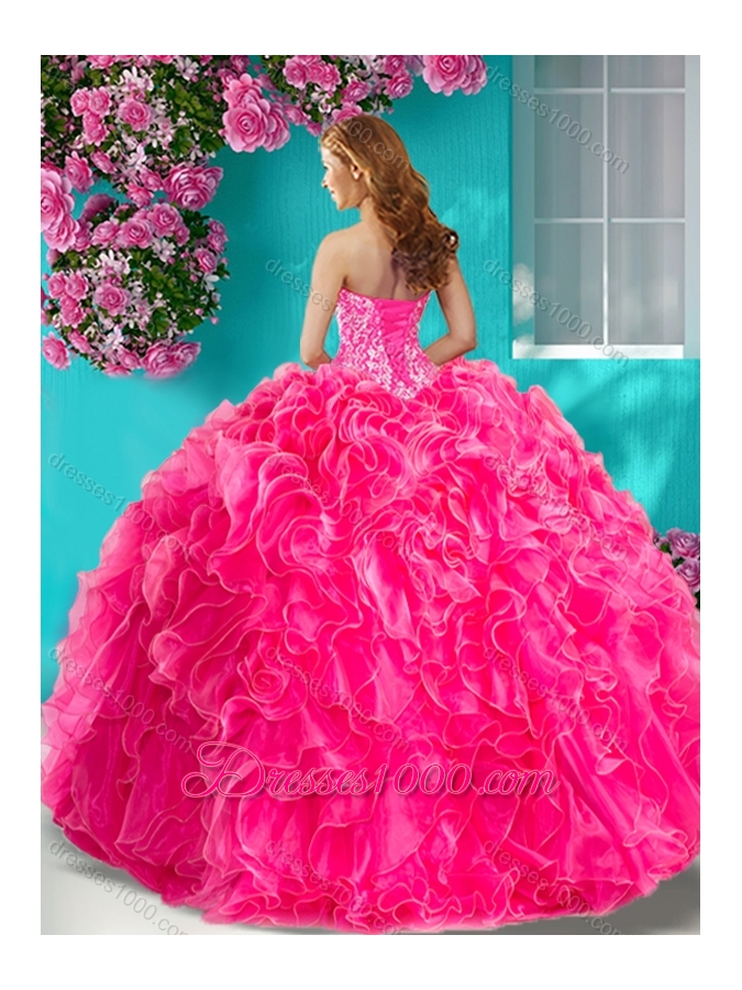 Pretty Beaded and Ruffled Big Puffy Sweet Fifteen Dresses with Halter Top