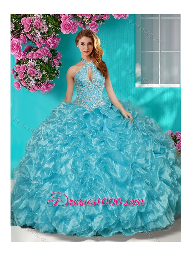 Sophisticated Halter Top Puffy Skirt Quinceanera Dress in Beading and Ruffles