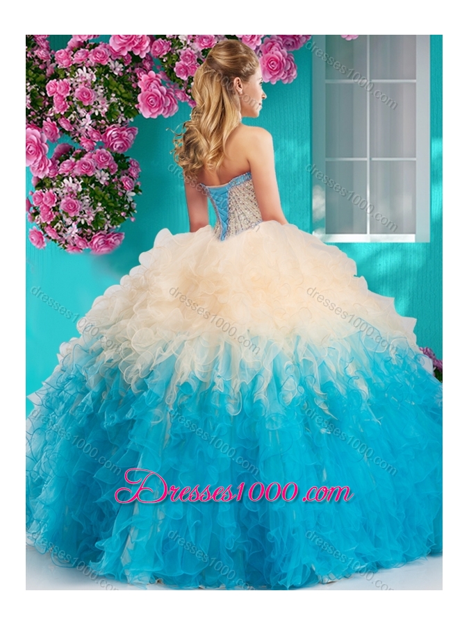 The Super Hot Gradient Color Big Puffy Quinceanera Dress with Beading and Ruffles
