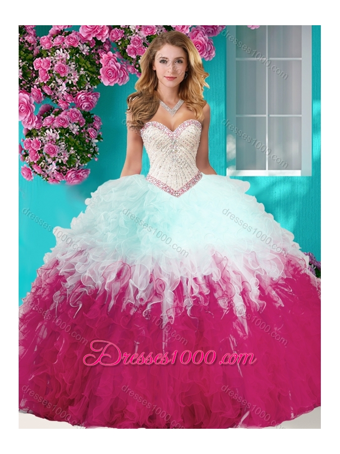 The Super Hot Gradient Color Big Puffy Quinceanera Dress with Beading and Ruffles