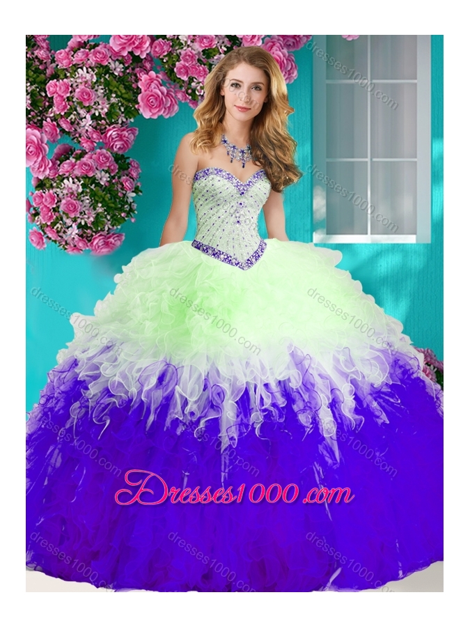 The Super Hot Gradient Color Big Puffy Quinceanera Dress with Beading and Ruffles