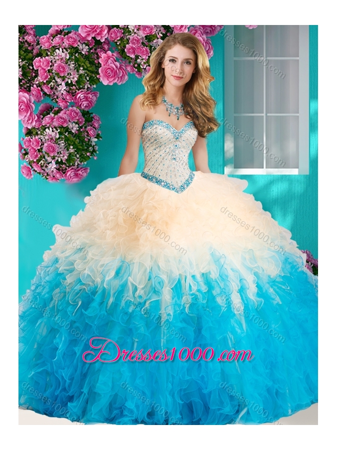 The Super Hot Gradient Color Big Puffy Quinceanera Dress with Beading and Ruffles