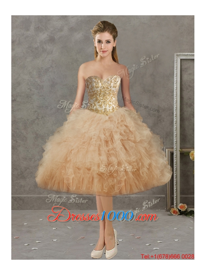Wonderful Big Puffy Champagne Detachable Quinceanera Dresses with Beading and Ruffles