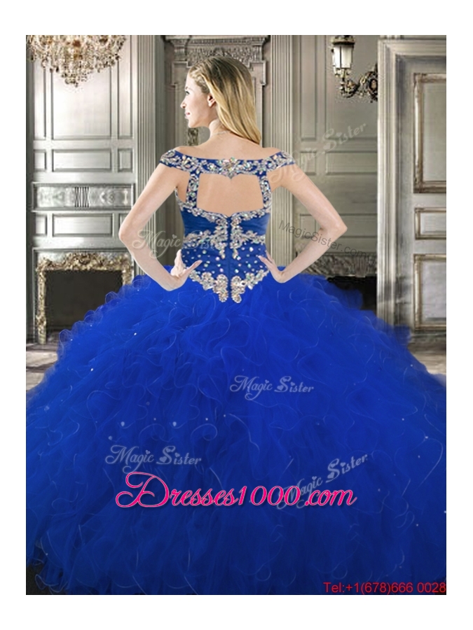 Discount Off the Shoulder Cap Sleeves Beaded Quinceanera Gown in Wine Red