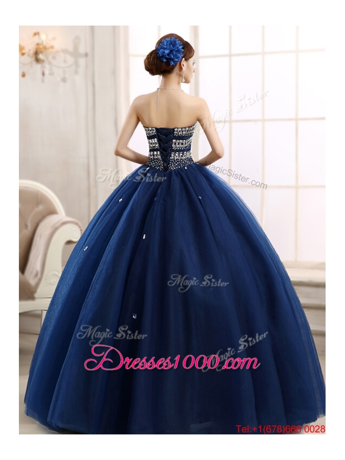 Most Popular Rhinestoned Really Puffy Sweet 16 Dress in Navy Blue