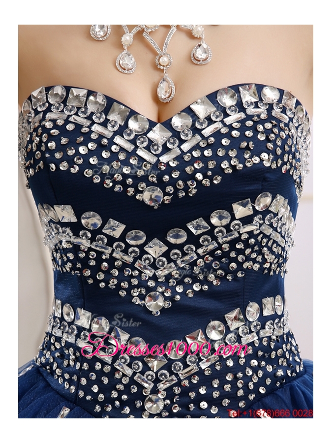 Most Popular Rhinestoned Really Puffy Sweet 16 Dress in Navy Blue