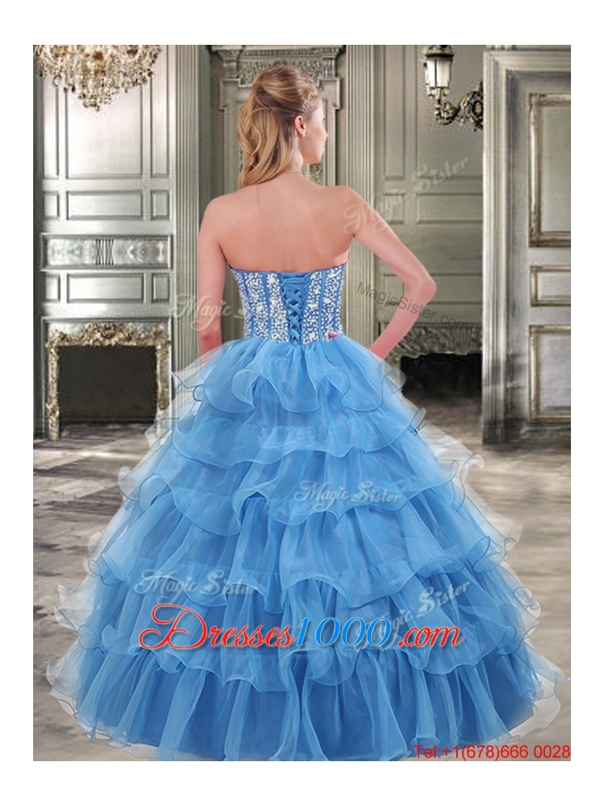 New Style Organza Rose Pink Sweet 16 Dress with Beading and Ruffled Layers