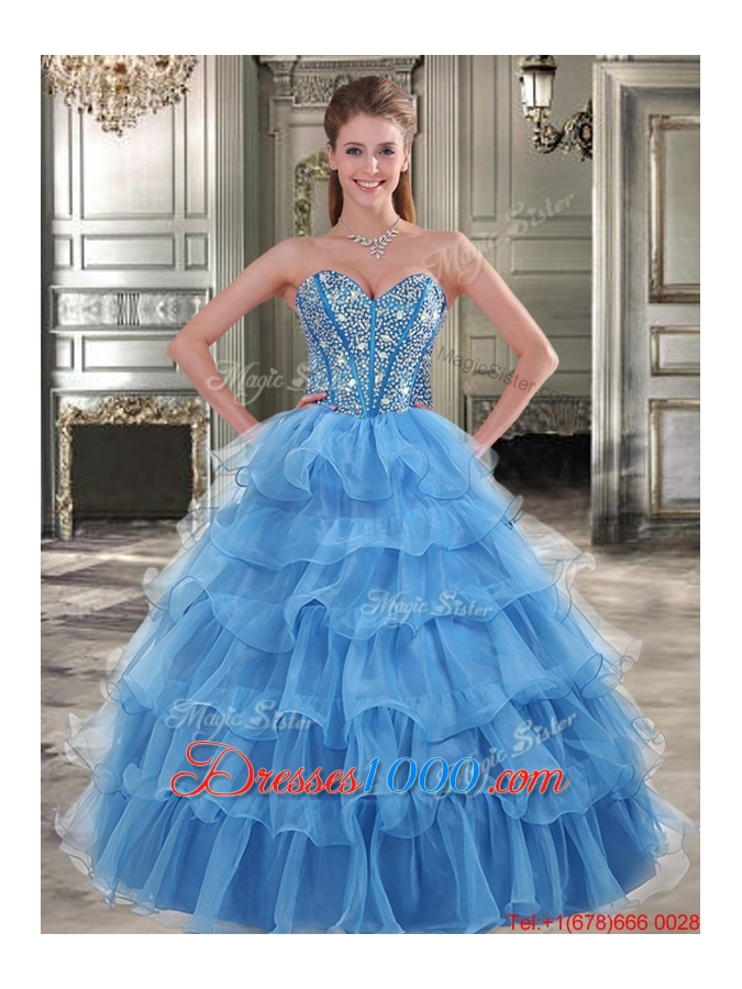 New Style Organza Rose Pink Sweet 16 Dress with Beading and Ruffled Layers