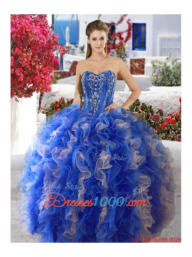 Perfect Red and White Quinceanera Dress with Beading and Ruffles