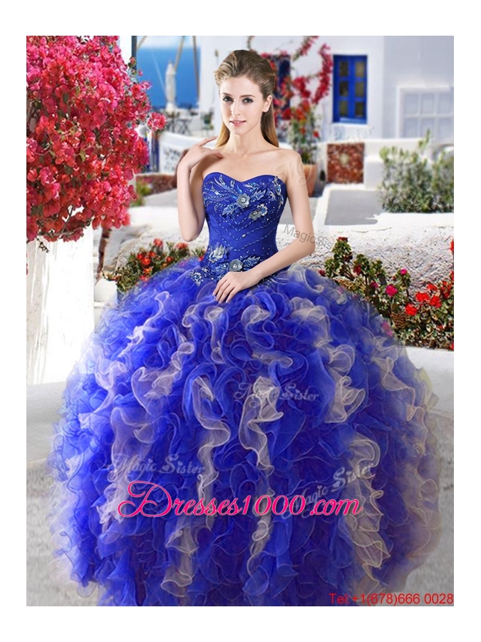 Popular Puffy Skirt Applique and Ruffled Quinceanera Gown for Spring