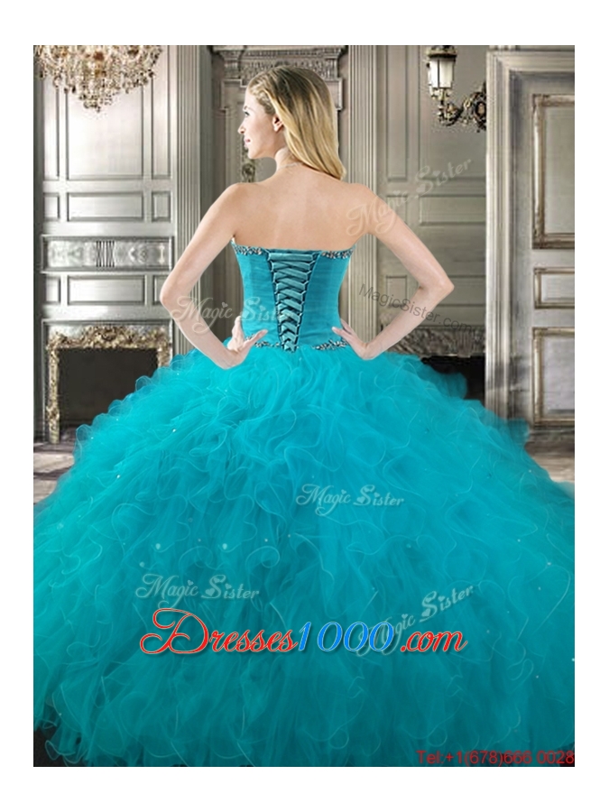 Pretty Really Puffy Beaded Bodice and Ruffled Sweet 16 Dress in Royal Blue
