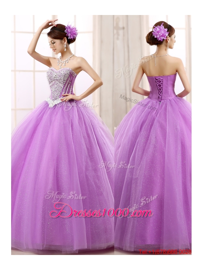 Spring Elegant Really Puffy Tulle Lilac Quinceanera Dress with Beading