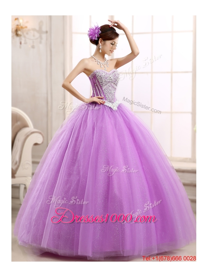 Spring Elegant Really Puffy Tulle Lilac Quinceanera Dress with Beading