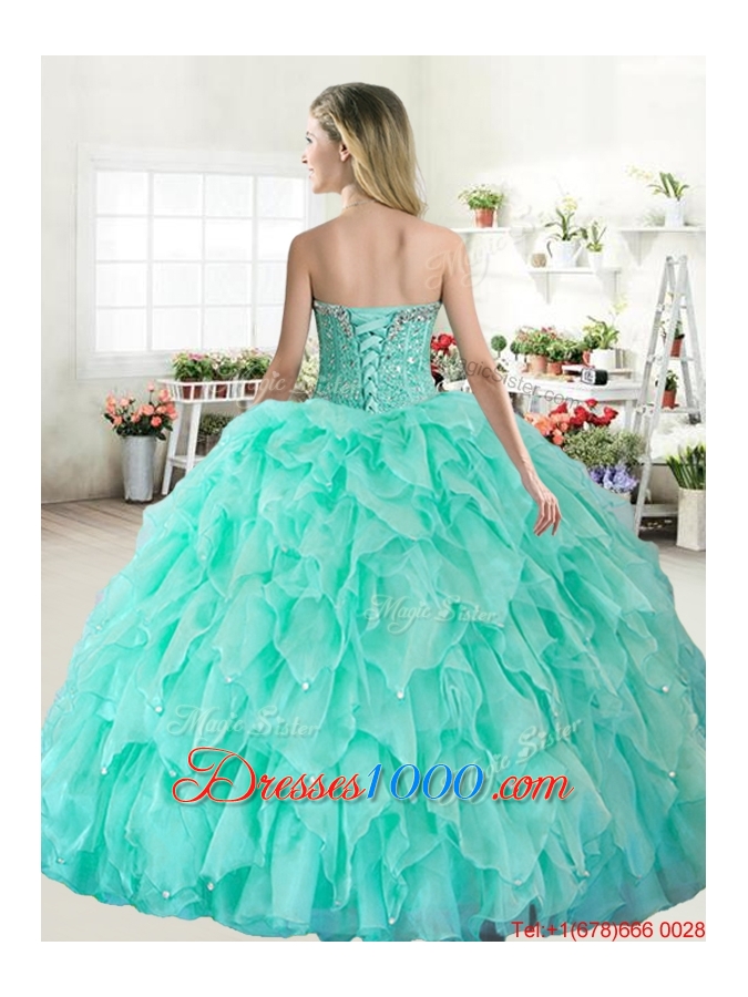 Cheap Ball Gown Sweetheart Organza Quinceanera Dress with Beading and Ruffles