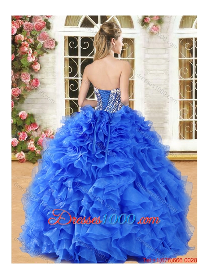 Classical Organza Beaded and Ruffled Quinceanera Gown in Royal Blue