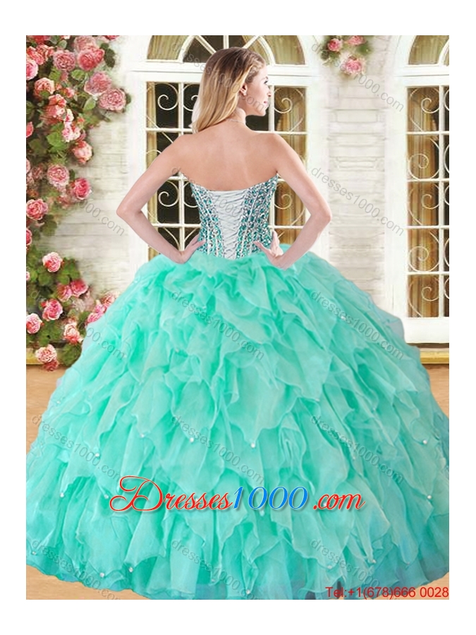 Elegant Visible Boning Beaded Bodice and Ruffled Quinceanera Gown
